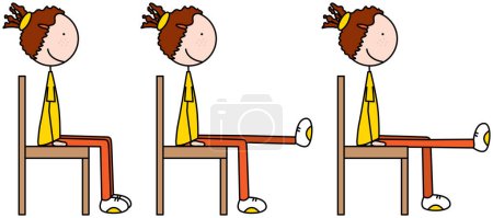Cartoon vector illustration of a girl exercising - chair leg raises