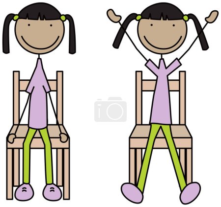 Cartoon vector illustration of a girl exercising - seated jumping jacks