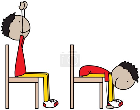 Cartoon vector illustration of a boy exercising - chair seated fold