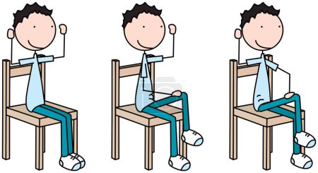 Cartoon vector illustration of a boy exercising - seated cross crawls
