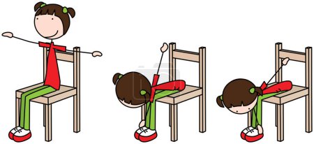 Cartoon vector illustration of a girl exercising - chair ankle taps