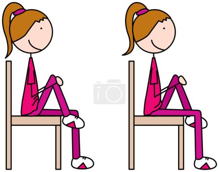 Cartoon vector illustration of a girl exercising - chair knee hugs