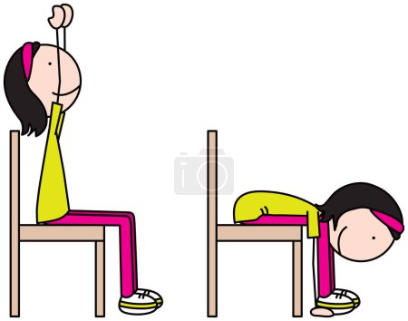 Cartoon vector illustration of a girl exercising - chair seated fold