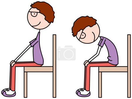 Cartoon vector illustration of a boy exercising - seated cow cat stretch