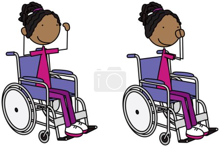 Cartoon vector illustration of a girl in wheelchair exercising - goal post press