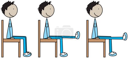Cartoon vector illustration of a boy exercising - chair leg raises