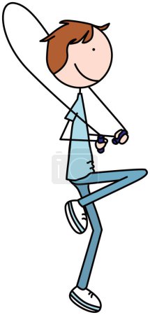 Cartoon vector illustration of a boy jumping over skipping rope