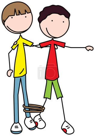Illustration for Cartoon illustration of two boys running in a three-legged race - Royalty Free Image