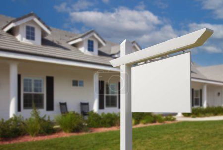 Photo for Blank Real Estate Sign in Front of New House. - Royalty Free Image
