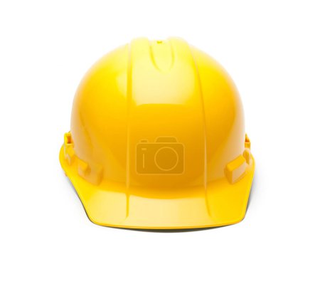 Foto de Sombrero duro de seguridad de construcción amarilla aislado sobre fondo blanco
. - Imagen libre de derechos