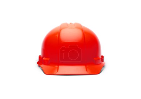 Foto de Red Construction Safety Hard Hat frente al frente aislado en blanco listo para su logotipo. - Imagen libre de derechos