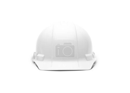 Foto de Sombrero duro de la seguridad de la construcción blanca que mira hacia adelante aislado en blanco listo para su logotipo. - Imagen libre de derechos