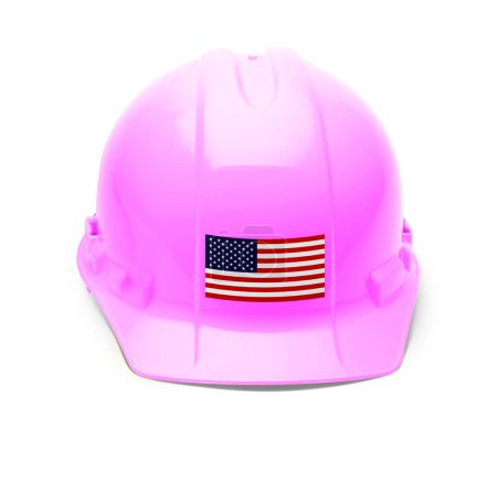 Photo for Pink Hardhat with an American Flag Decal on the Front Isolated on White Background. - Royalty Free Image