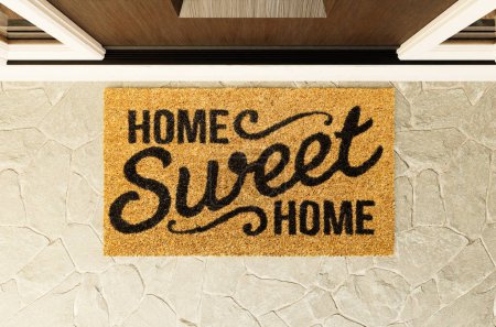 Téléchargez les photos : Accueil Sweet Home paillasson sur le porche à la porte d'entrée. - en image libre de droit