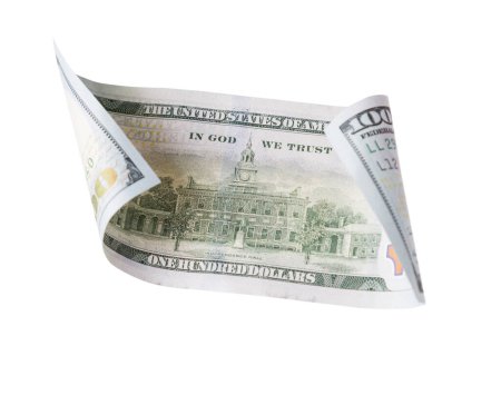 Photo for One Hundred Dollar Bill Falling or Floating on Empty Background. - Royalty Free Image