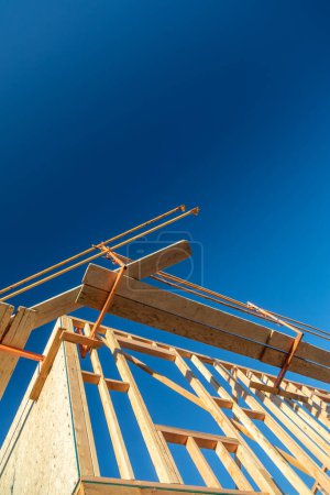 Photo for Abstract Perspective of a House Wood Construction Framing. - Royalty Free Image