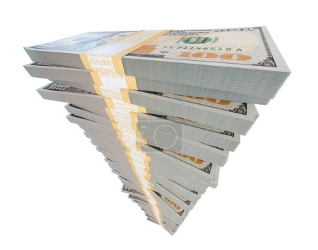 Foto de Montón alto de un millón de dólares en billetes de cien dólares aislados sobre un fondo blanco. - Imagen libre de derechos