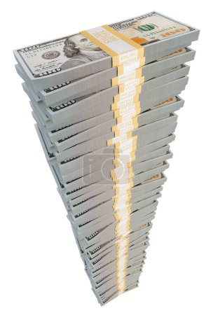 Foto de Montón alto de un millón de dólares en billetes de cien dólares aislados sobre un fondo blanco. - Imagen libre de derechos