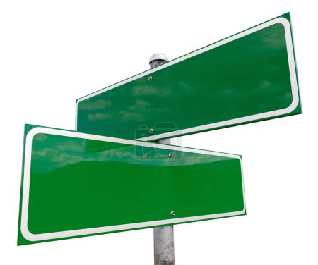 Blank 2 Way Green Road Sign Isolated on White Ready for Your Concepts.