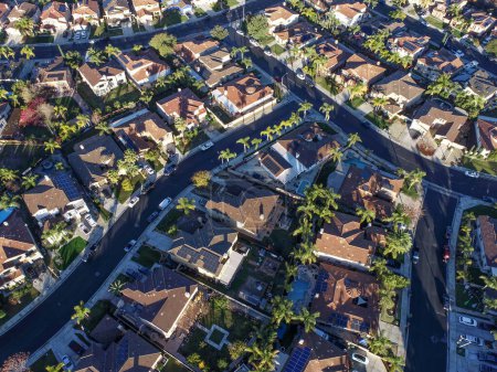 Photo for Aerial View of Populated Neigborhood Of Houses - Royalty Free Image