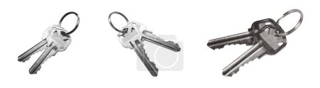 Téléchargez les photos : Ensemble de clés de maison de différents angles isolés sur un fond blanc. - en image libre de droit
