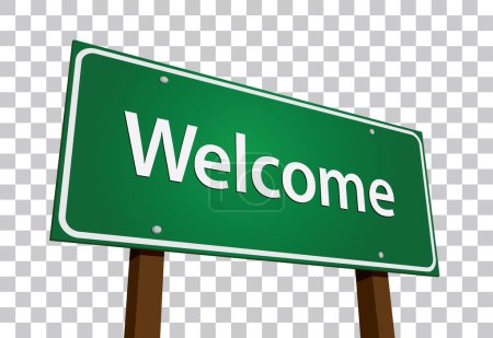 Illustration for Welcome Green Road Sign Vector Illustration on a Transparent Background. - Royalty Free Image