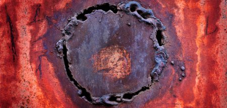 Photo for Rough welded metal plate with rust rusty spot - Royalty Free Image