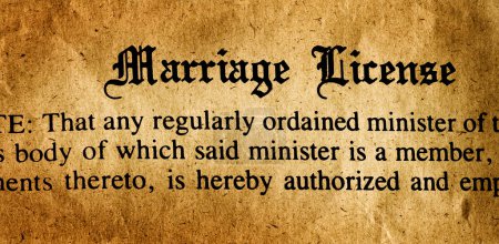 Photo for Marriage license form application to be married legally on old worn weathered paper - Royalty Free Image