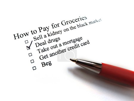 Photo for How to pay for groceries checklist on paper due to inflation making people desparate to make ends meet - Royalty Free Image