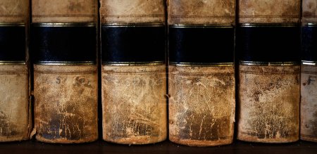 Foto de Old leather law books or lawbooks stacked on shelf - Imagen libre de derechos