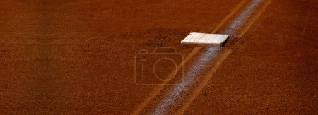 Photo for Baseball base and chalked base line in diamond - Royalty Free Image