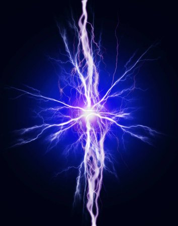 Foto de Explosión de energía pura y electricidad en los tornillos de plasma oscuro de energía impactante - Imagen libre de derechos
