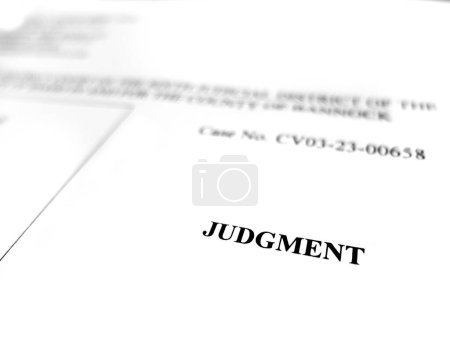 Photo for Close up of Court filing legal document judgment order from judge - Royalty Free Image
