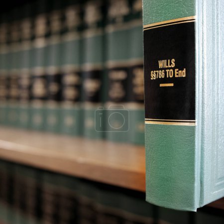 Lawbooks on shelf title for study legal knowledge Wills and Estates