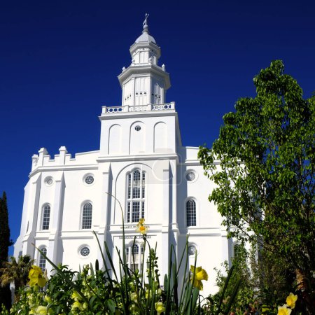 St. George Utah Mormon LDS Temple with white stone church religion