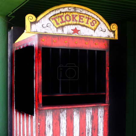 Old ticket booth at a carnival or circus selling ticket for rides and fun