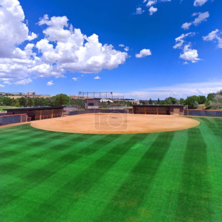 Téléchargez les photos : Baseball diamond field aerial view from drone for competition - en image libre de droit