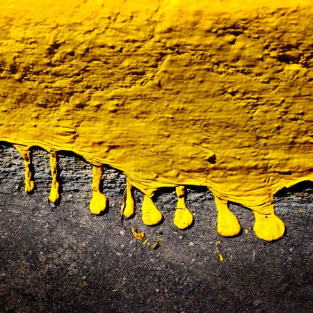 Photo for Closeup of dripping yellow paint texture on concrete - Royalty Free Image
