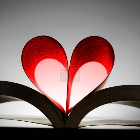Téléchargez les photos : Livre avec des pages en forme de cœur montrant un amour de la lecture et de l'apprentissage - en image libre de droit