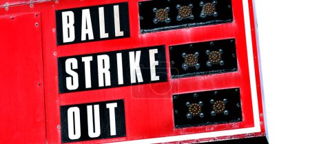 Photo for Red baseball scoreboard for keeping track of ball strike out - Royalty Free Image