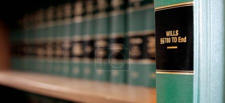 Lawbooks on shelf title for study legal knowledge Wills and Estates