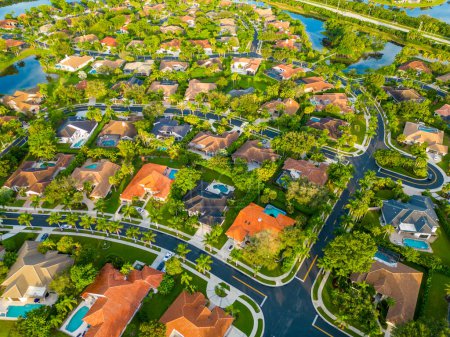 Aerial drone photo of luxury homes in Weston Florida USA