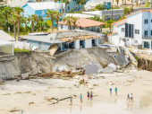 Beach homes collapse aftermath Hurricane Nicole Daytona Florida magic mug #620924206