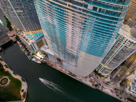 Photo for Miami, FL, USA - December 14, 2022: Aerial drone photo Aston Martin Residences tower Downtown on the Miami River - Royalty Free Image