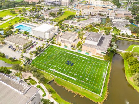 Photo for Davie, FL, USA - January 3, 2022: Aerial panorama Nova Southeastern University Noel P Brown Sports Center football field - Royalty Free Image
