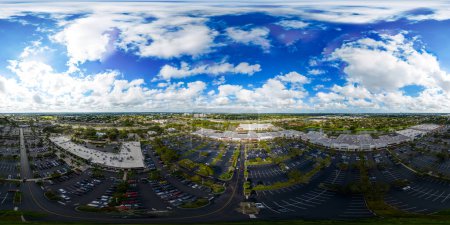 Foto de Davie, FL, USA - January 4, 2022: Aerial 360 equirectangular photo of Tower Shops shopping plaza - Imagen libre de derechos