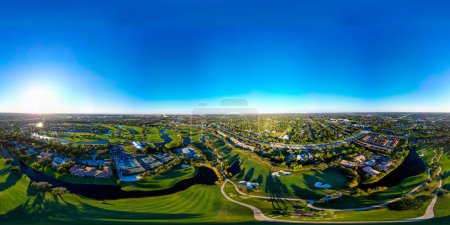 Photo for Plantation, FL, USA - January 6, 2022: Aerial 360 equirectangular photo of Lago Mar Country club golf course - Royalty Free Image