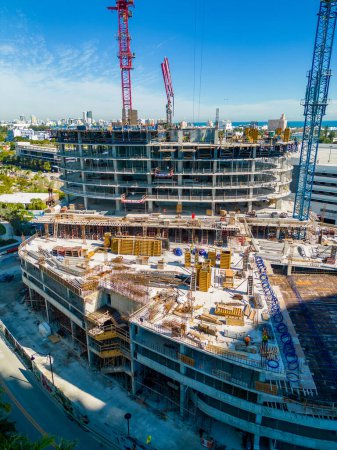 Téléchargez les photos : Miami Beach, FL, USA - January 10, 2023: Aerial photo Five Park construction site Miami South Beach - en image libre de droit