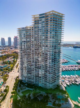 Foto de Miami Beach, FL, USA - January 10, 2023: Aerial photo Icon Condominium South Beach waterfront - Imagen libre de derechos