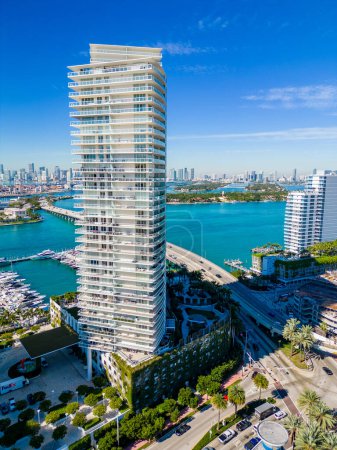 Photo for Miami Beach, FL, USA - January 10, 2023: Aerial photo Icon Condominium South Beach waterfront - Royalty Free Image